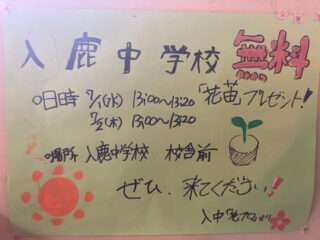 入鹿中学校で花苗が無料でもらえるよ